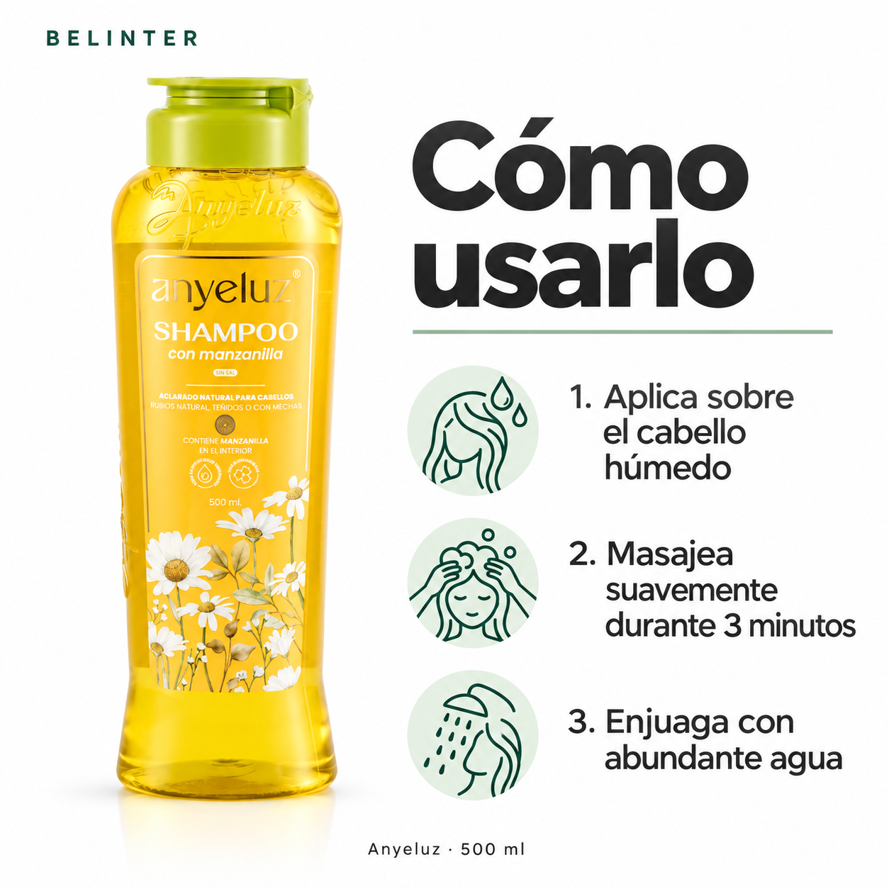 Shampoo con Manzanilla Anyeluz 500 ml - Modo de uso
