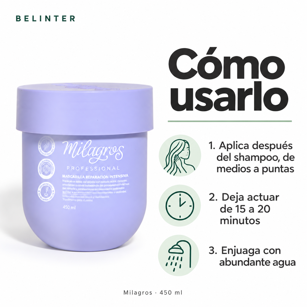 Mascarilla Professional Reparación Intensiva Milagros 450 ml - Modo de uso