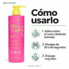 Shampoo Afro & Curly Anyeluz 600 ml - Modo de uso