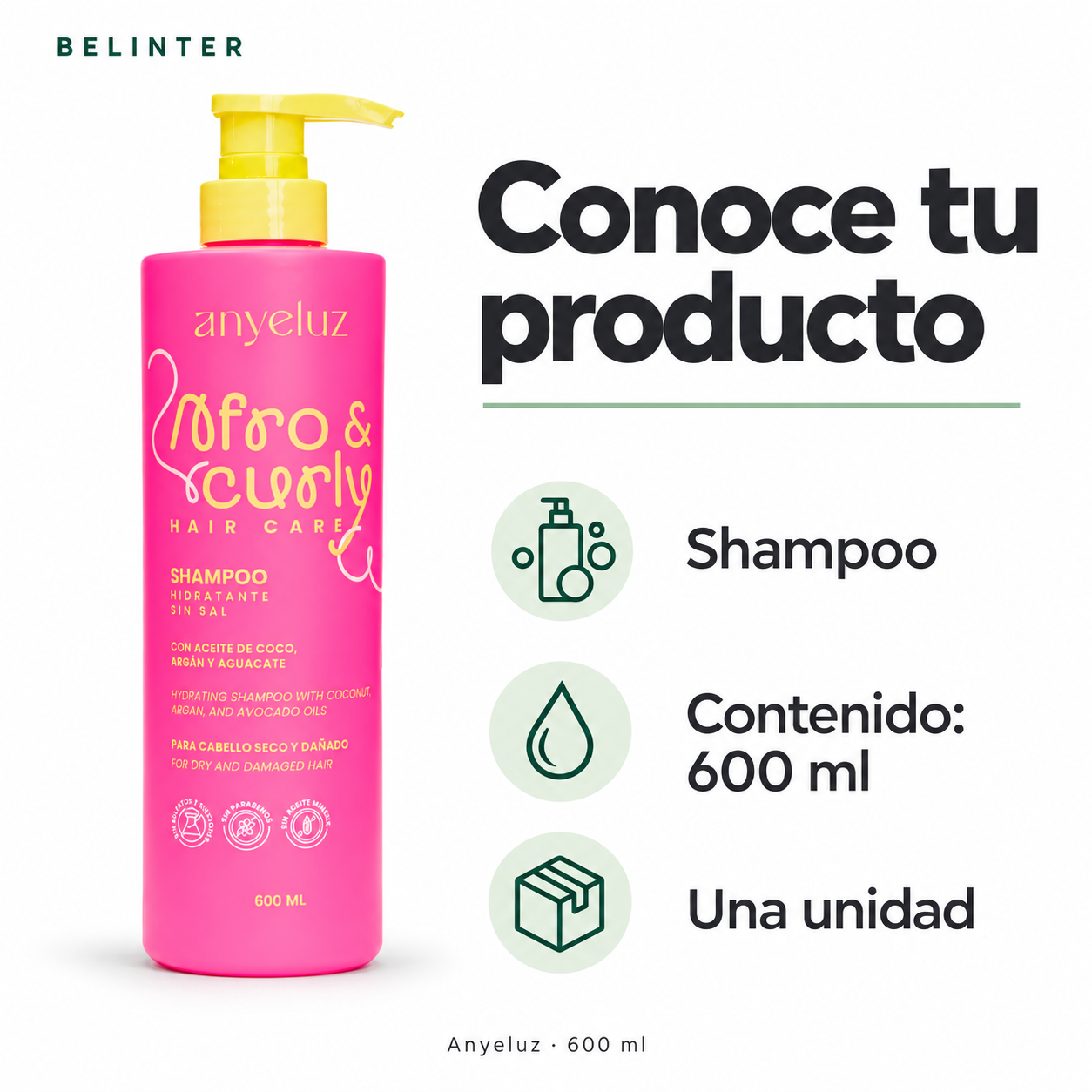 Shampoo Afro & Curly Anyeluz 600 ml - Presentación