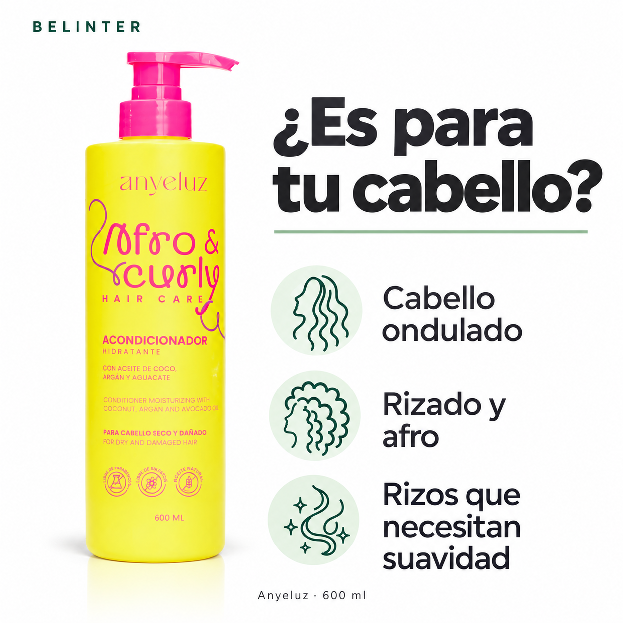 Acondicionador Afro & Curly Anyeluz 600 ml - Tipo de cabello