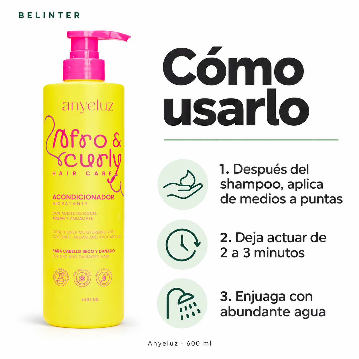 Acondicionador Afro & Curly Anyeluz 600 ml - Modo de uso