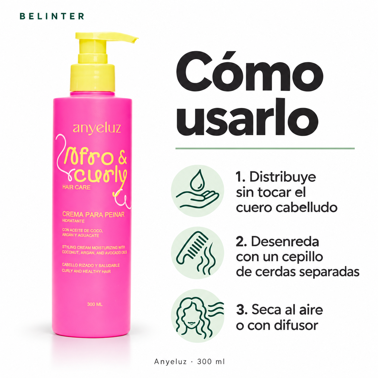Crema para Peinar Afro & Curly Anyeluz 300 ml - Modo de uso