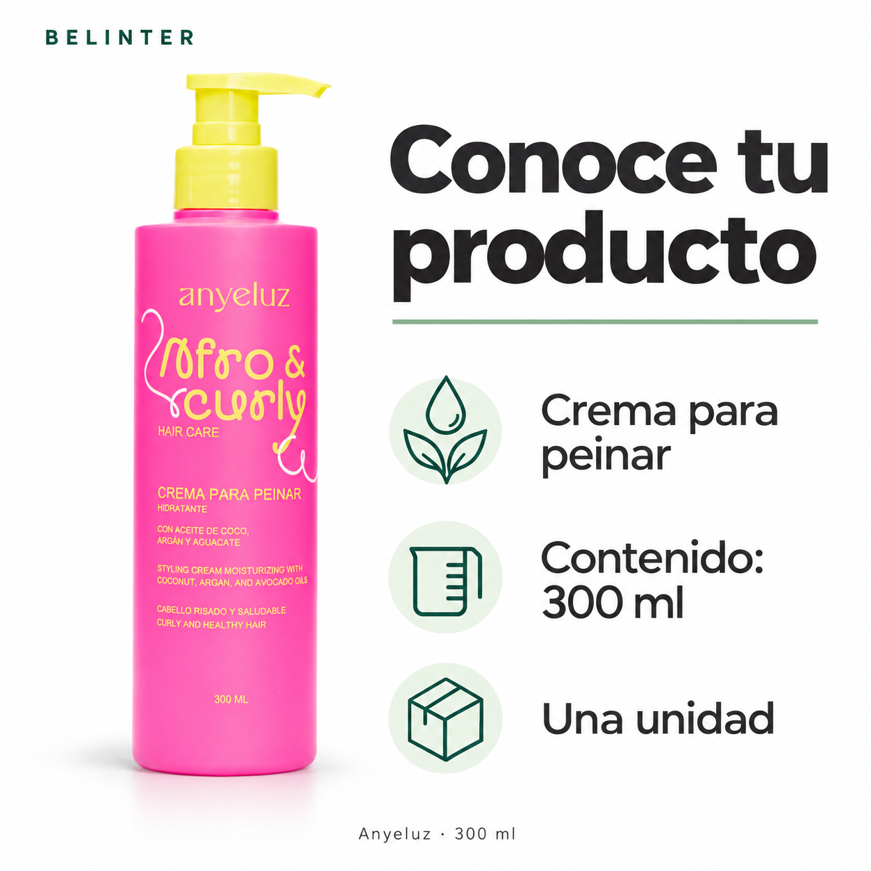 Crema para Peinar Afro & Curly Anyeluz 300 ml - Presentación