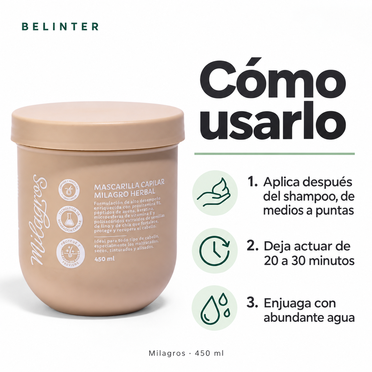 Mascarilla Capilar Herbal Milagros 450 ml - Modo de uso