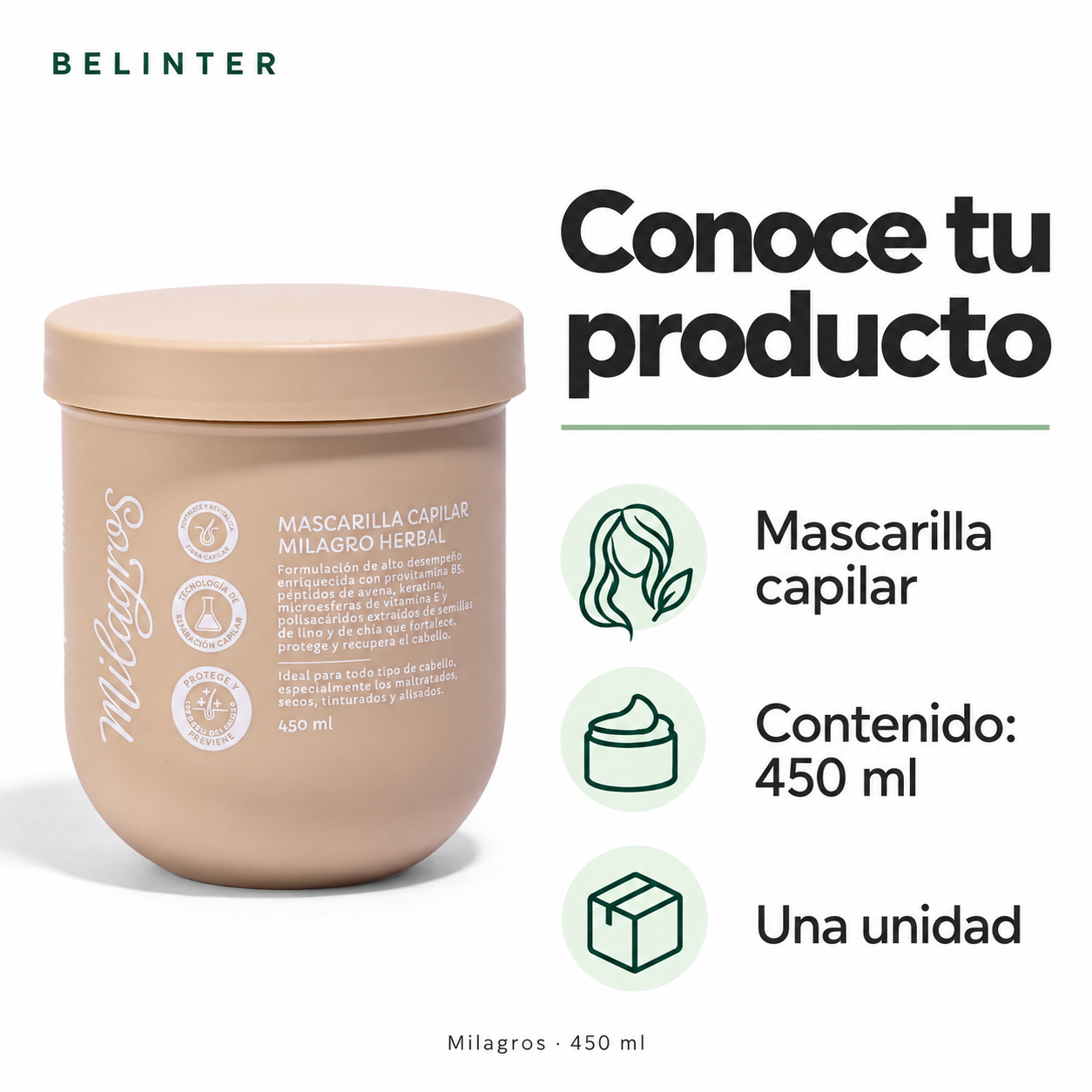 Mascarilla Capilar Herbal Milagros 450 ml - Presentación