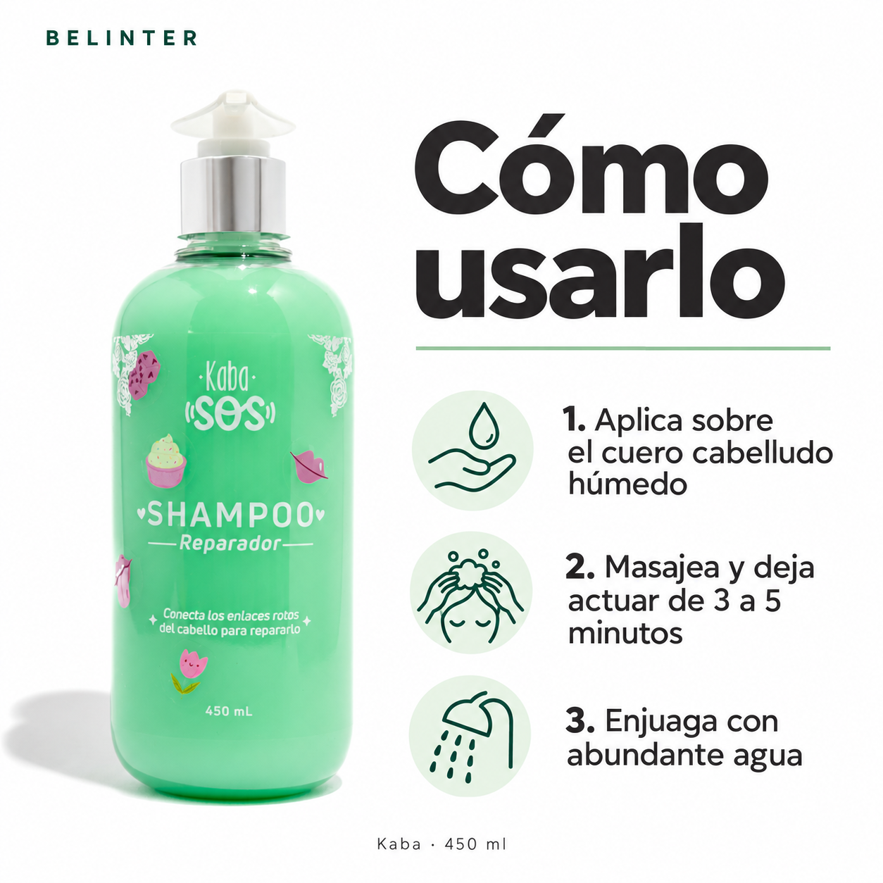 Shampoo Reparador SOS Kaba 450 ml - Modo de uso