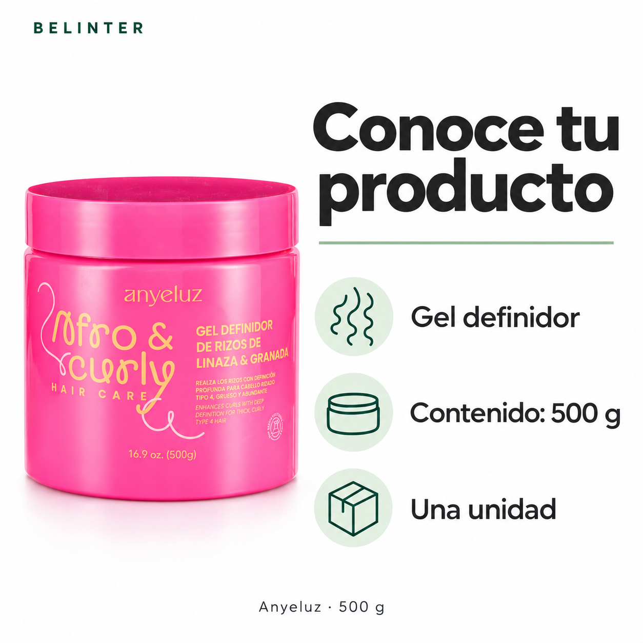 Gel Definidor de Rizos Afro & Curly Anyeluz 500 g - Presentación
