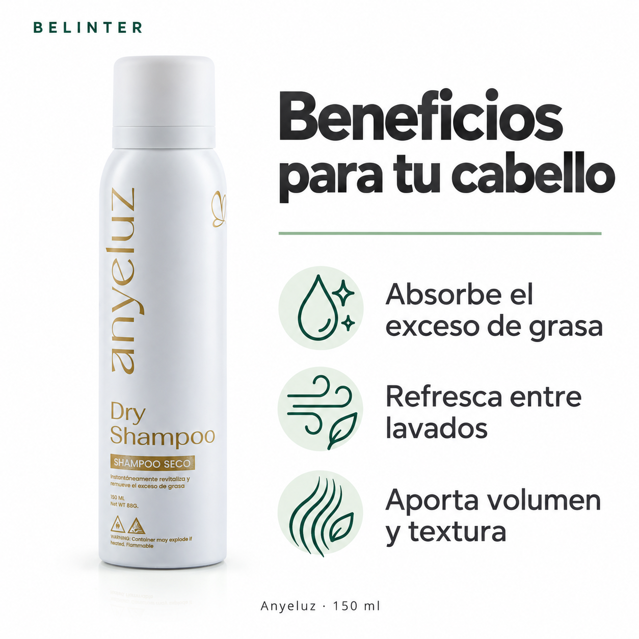 Shampoo Seco Anyeluz 150 ml - Beneficios