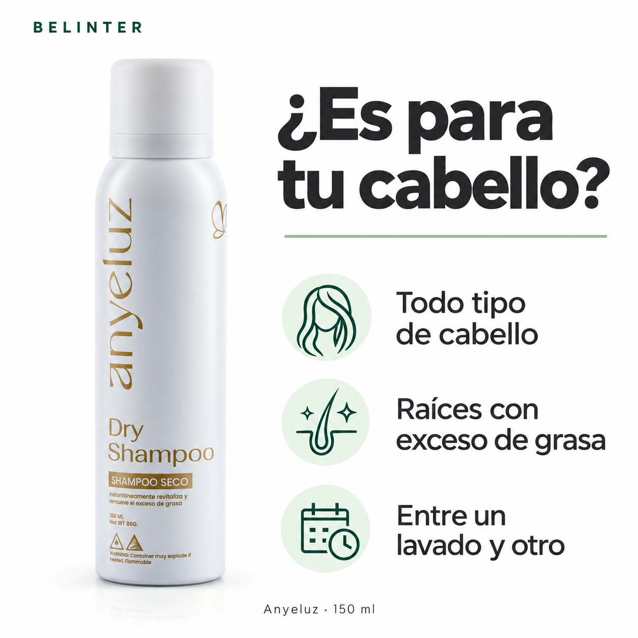 Shampoo Seco Anyeluz 150 ml - Tipo de cabello
