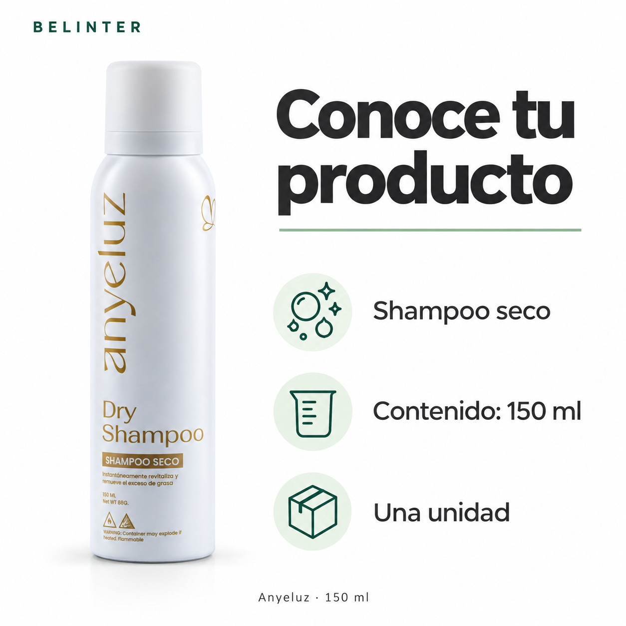 Shampoo Seco Anyeluz 150 ml - Presentación