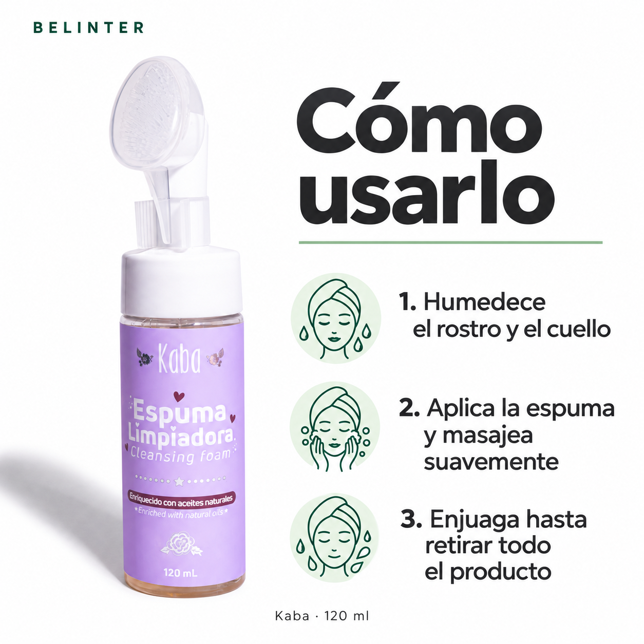 Espuma Limpiadora Facial Kaba 120 ml - Modo de uso