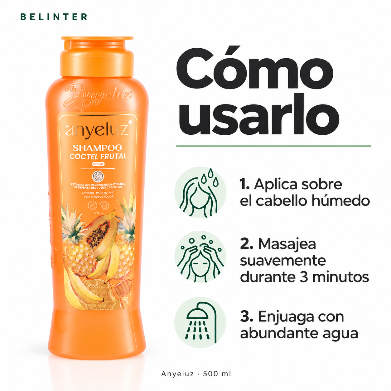 Shampoo Cóctel Frutal Anyeluz 500 ml - Modo de uso