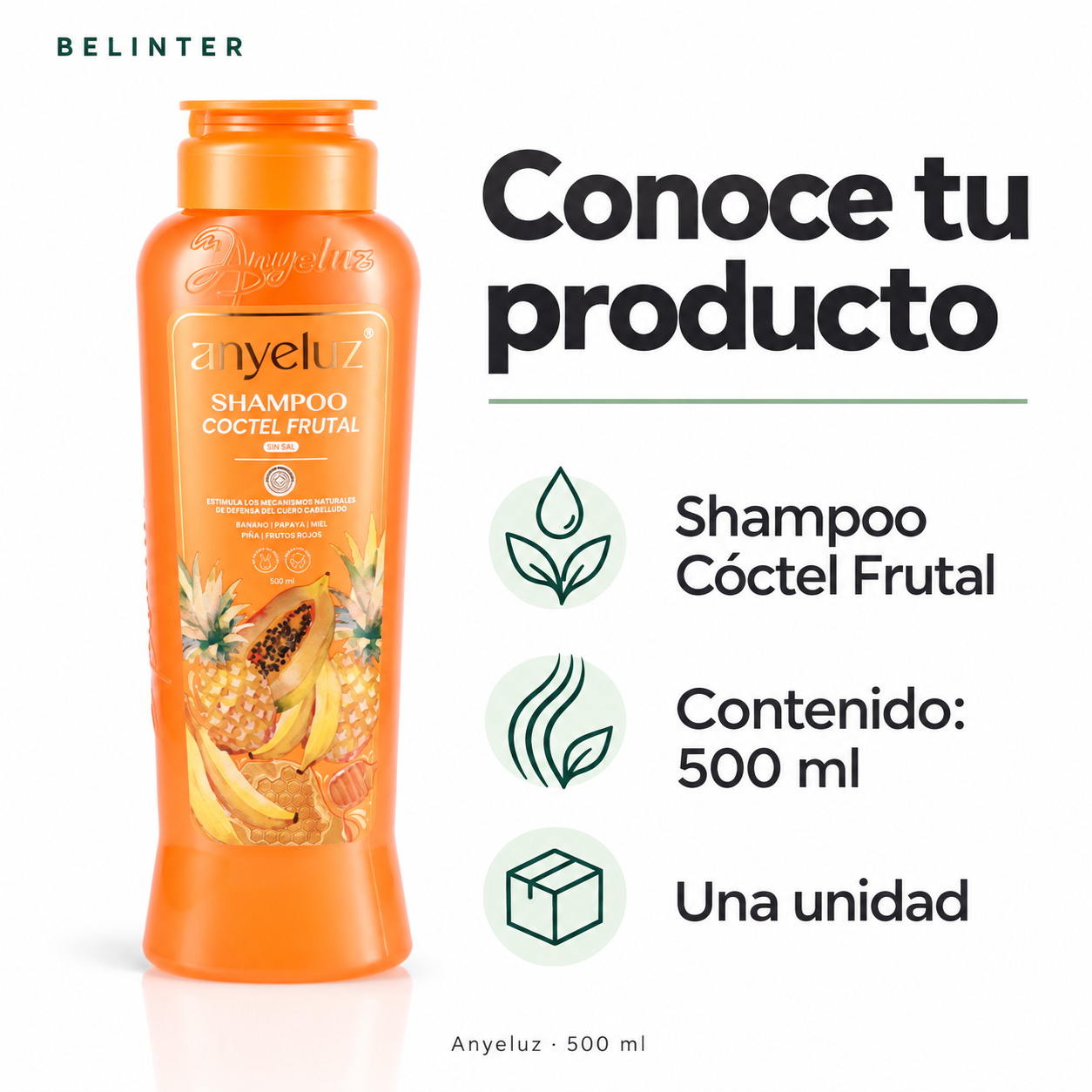 Shampoo Cóctel Frutal Anyeluz 500 ml - Presentación