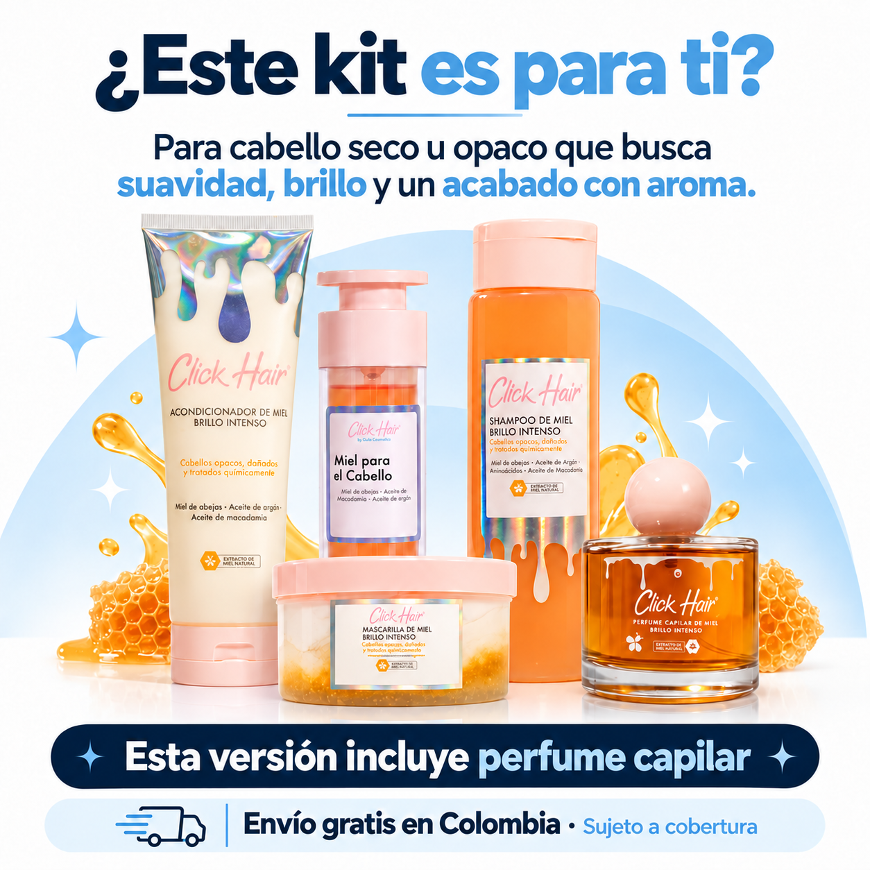 Kit Miel Brillo Intenso Click Hair con Perfume – 5 productos - Para quién es y envío gratis