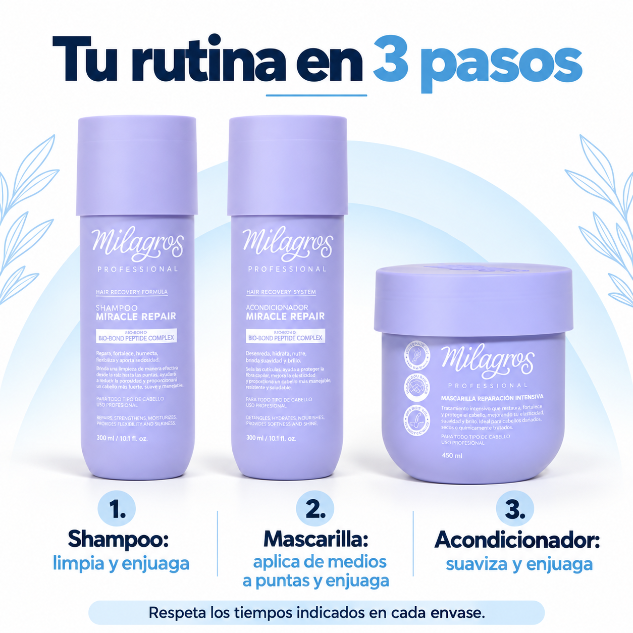 Kit Línea Professional Milagros – 3 productos - Modo de uso