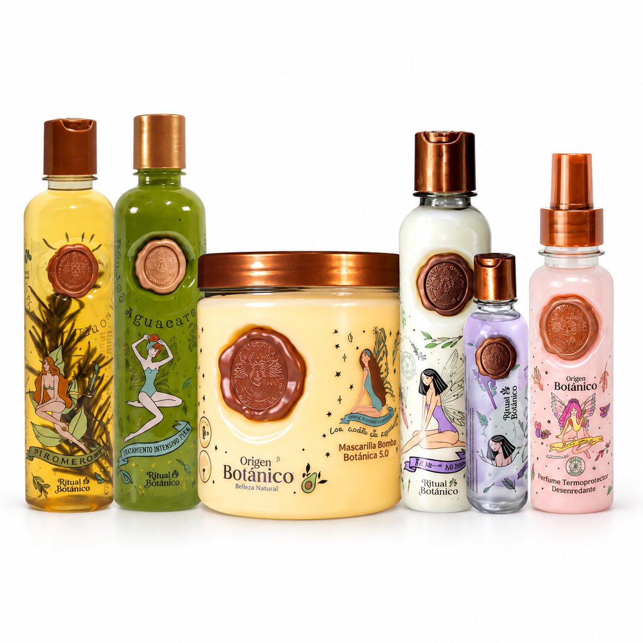 Kit Ritual Botánico con shampoo Romero, Tratamiento Plex, Mascarilla Bomba, keratina con Paso 1 y termoprotector.